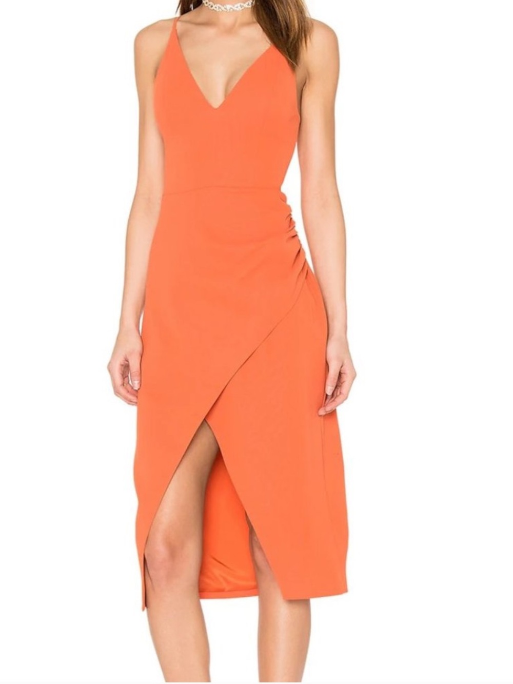 C/MEO Collective Orange V‑Neck Midi Dress sz M #D1
